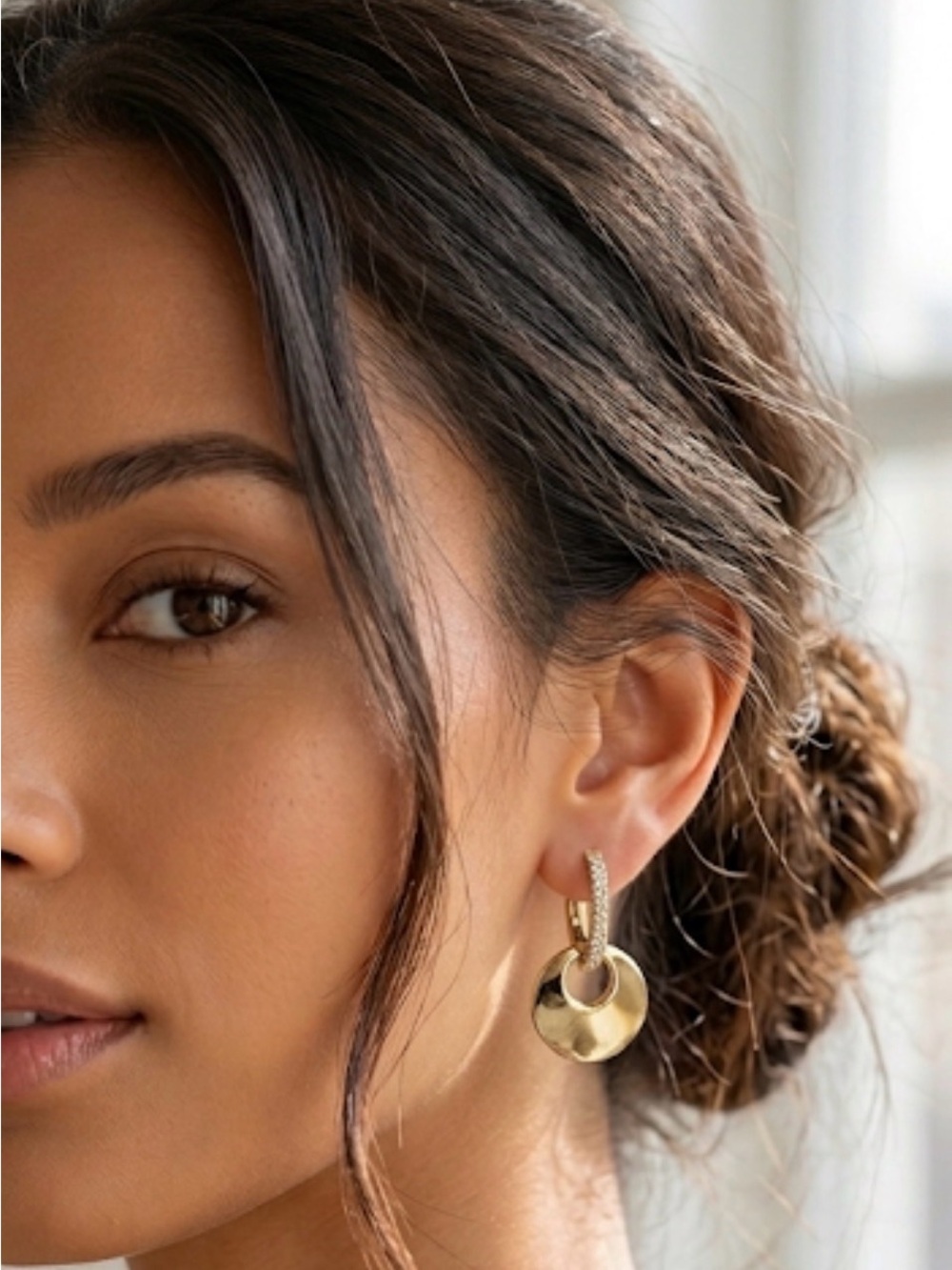 Gold Huggie Hoop Earrings with Coin Disc Charm — Chic & Trendy!